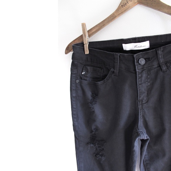 KanCan Preowned Raw Hem Distressed Washed Black Skinny Jeans 7 27 - Picture 3 of 9